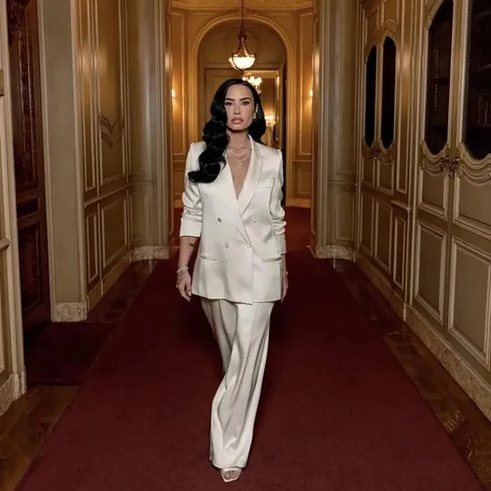 

Luxury Evening Women's Suits Leisure Double Breasted Notch Lapel Blazer Formal Wedding Wide Leg Pants Formal Female Clothing