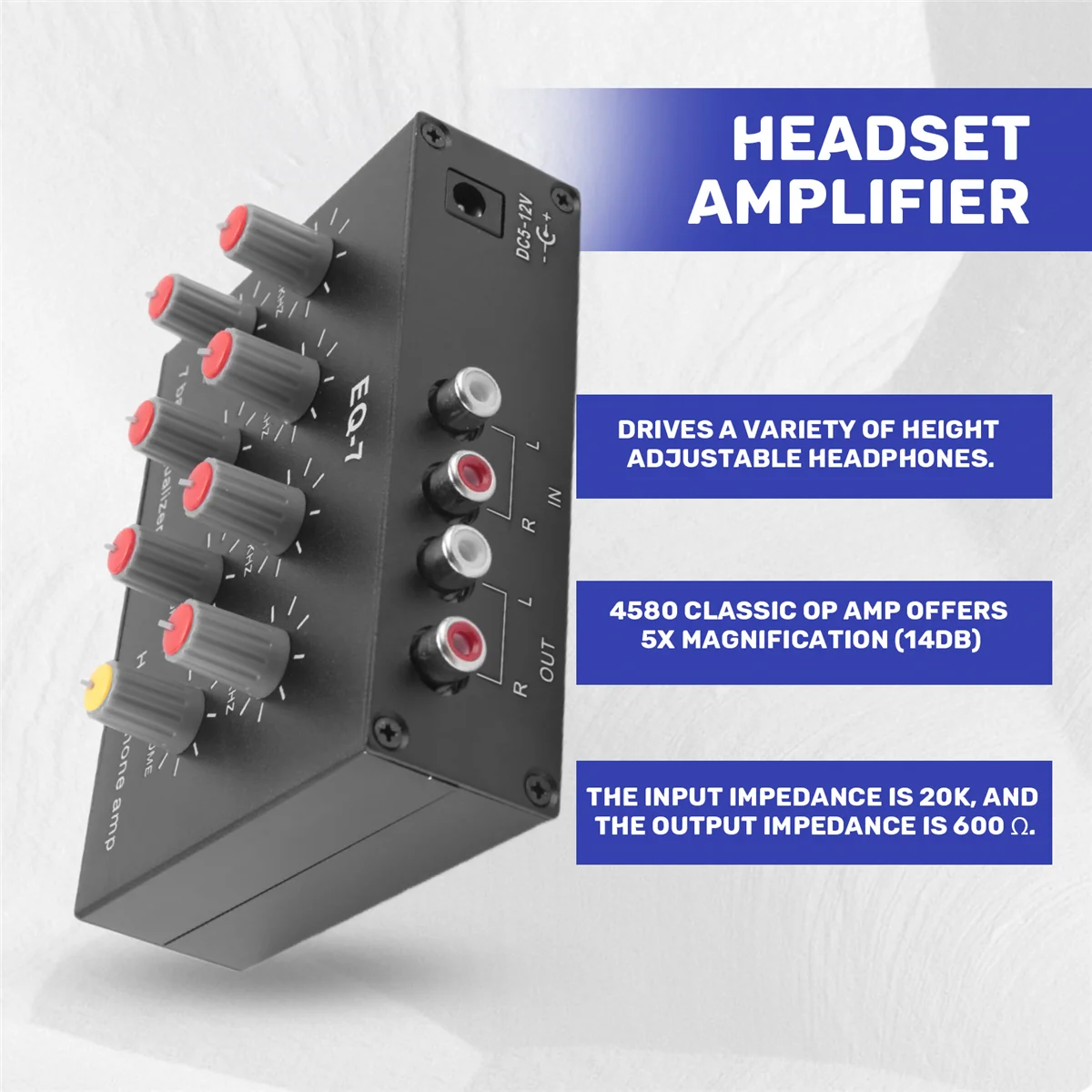 LXLT EQ-7 Amplificatore per cuffie audio per auto Equalizzatore EQ a 7 bande Equalizzatore audio digitale a 2 canali