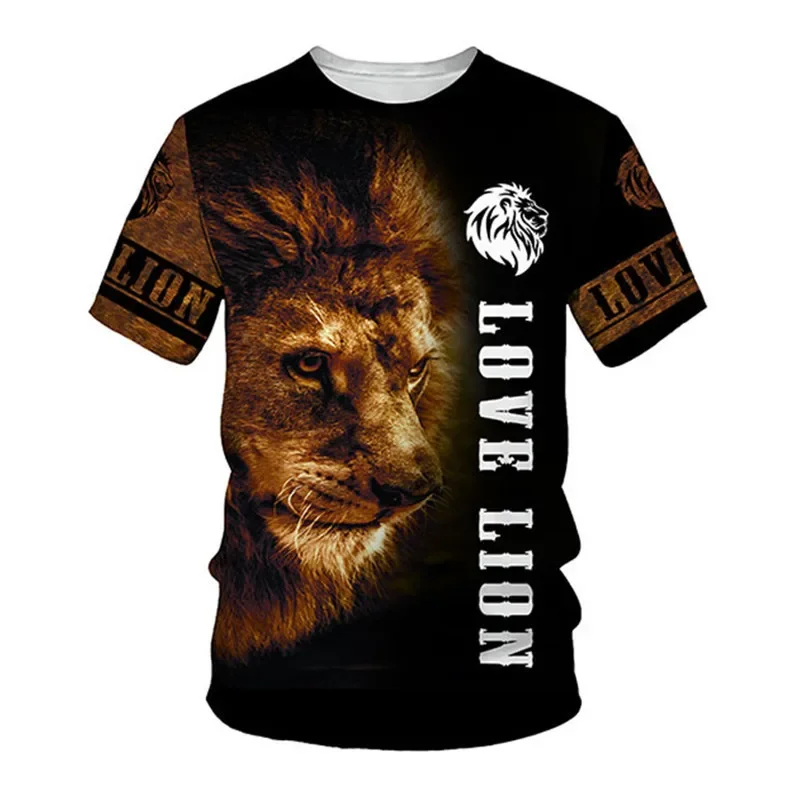 Factory Direct Sales 2024 New Cross-border Aliexpress Men\'s and Women\'s T-shirt Lion Animal Image Series 3D Digital Printed Top