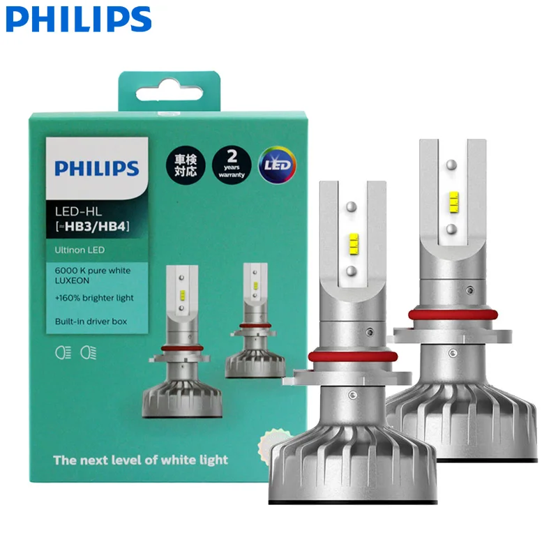 Philips Ultinon LED HB3 HB4 9005 9006 Car Hi/lo Beam 6000K Cool White Light + 160% Bright Car Head Lamps Design compatto 11005 ulx2