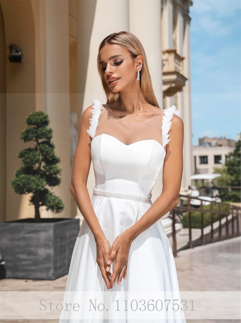 Abito da sposa con cintura in raso con spalline sottili per donna abito da sposa con retro trasparente a-line vestidos de novias 2024