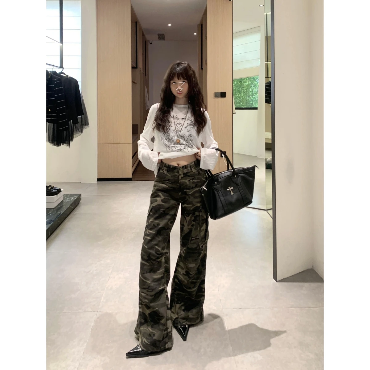 

Ретро-джинсы в американском стиле с камуфляжным принтом, женские, повседневные, с высокой талией, свободные, прямые, в пол, в стиле «Spicy Girl»...