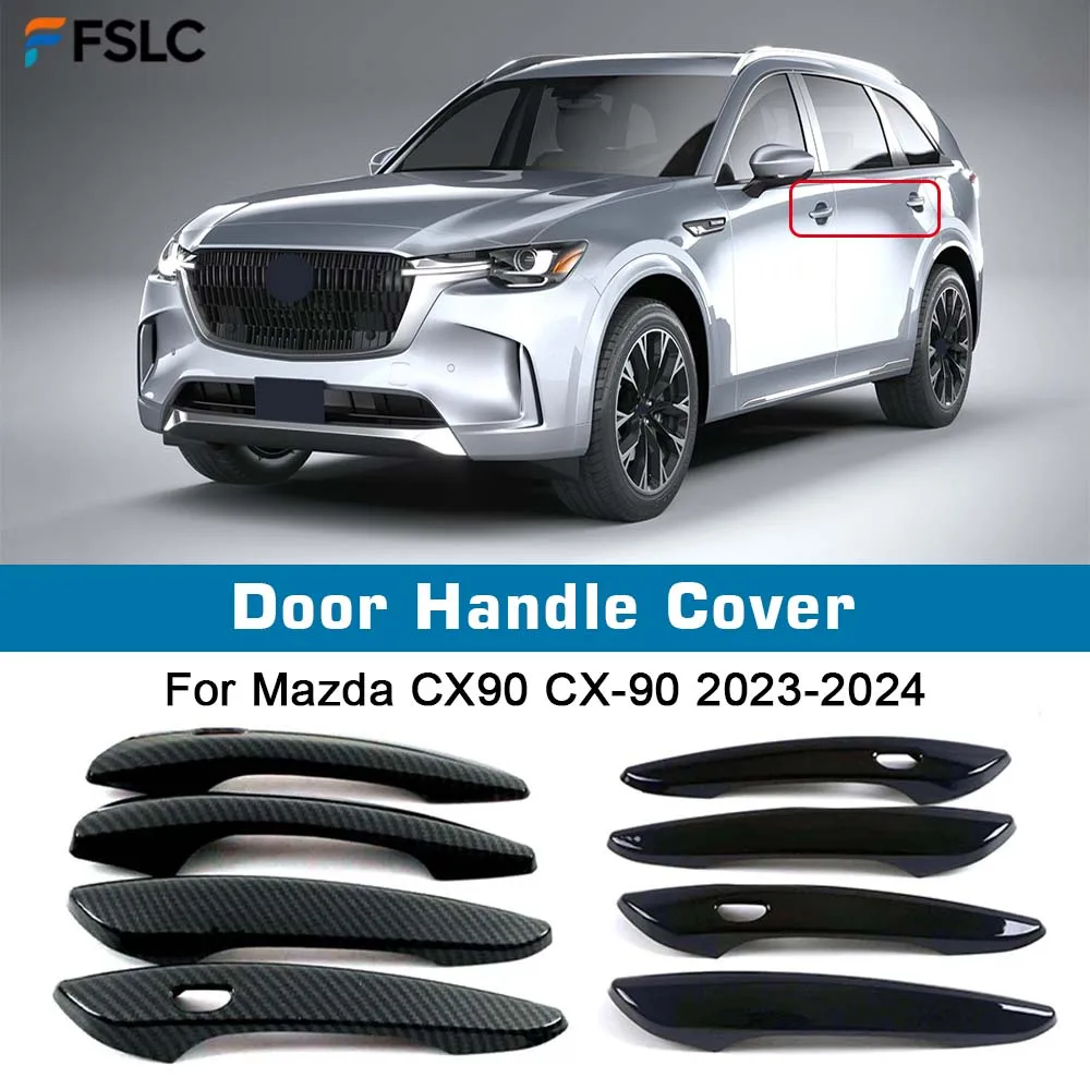 

⭐Genuine⭐ Car Decoration Door Handle Cover For Mazda CX90 CX-90 2023-2024 Carbon Fiber Chrome Silver Black Cars Accessories