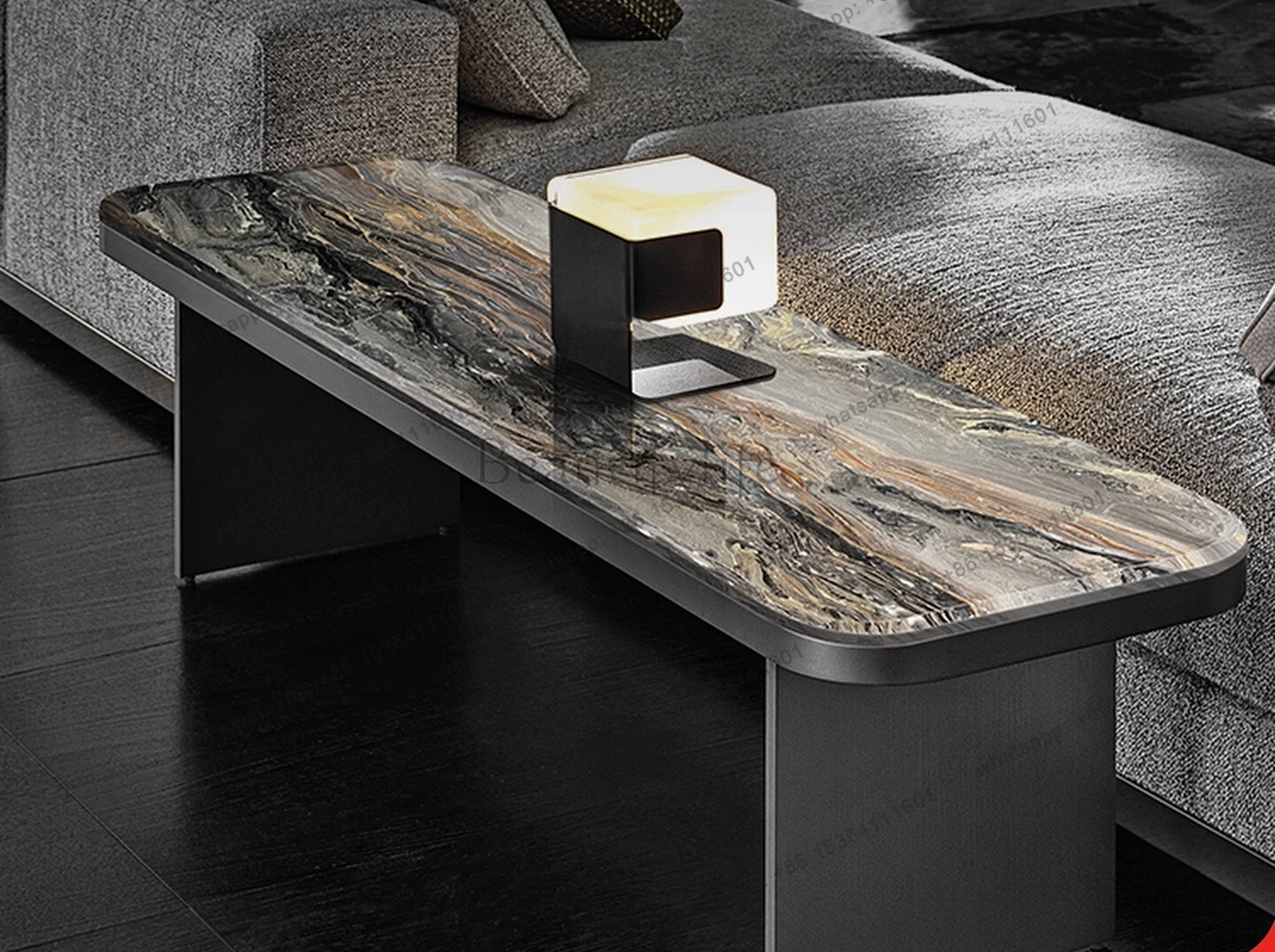 Marble simple rectangular bedside table living room luxury stone side cabinet Italian light luxury