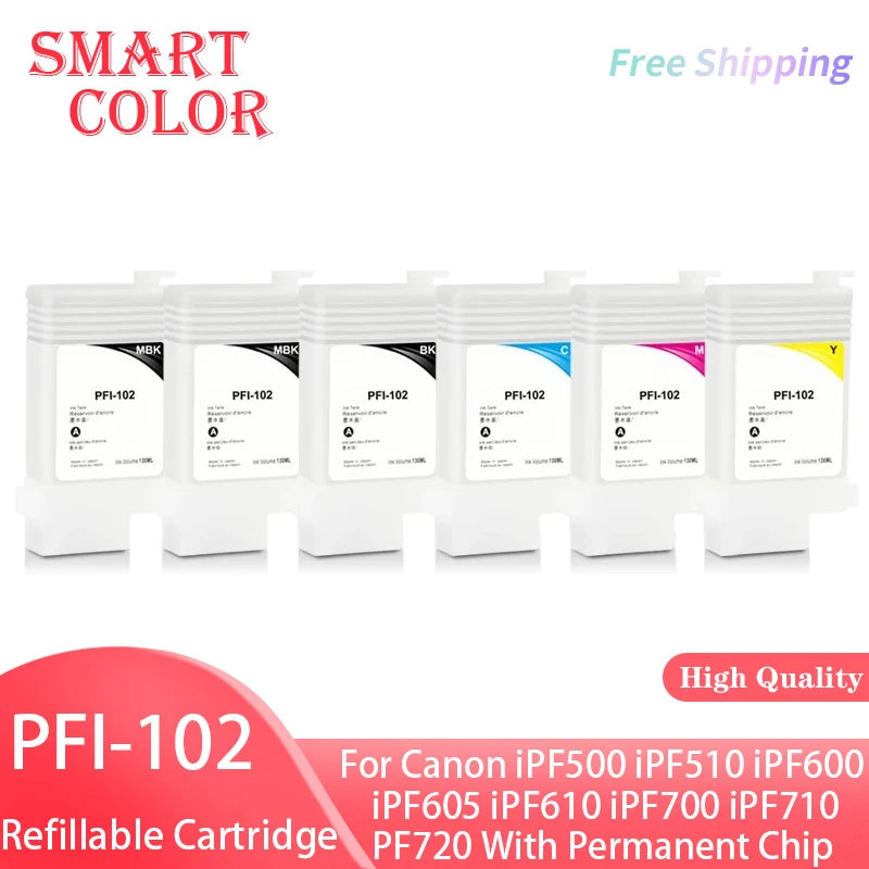 

PFI-102 PFI102 Refillable Ink Cartridge With Permanent Chips For Canon iPF500 iPF510 iPF600 iPF605 iPF610 iPF700 iPF710 iPF720