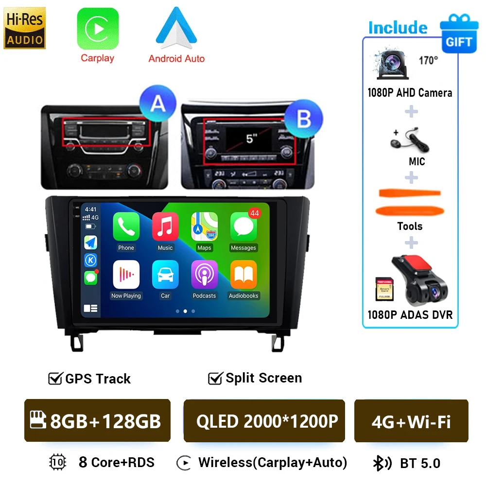 Autoradio Android 16 Voor Nissan X-Trail Qashqai 2 J1T32 Qashqai J10 J11 2014 2015 2016 2017 2018 2019 Multimedia DSP 4G LTE DVD