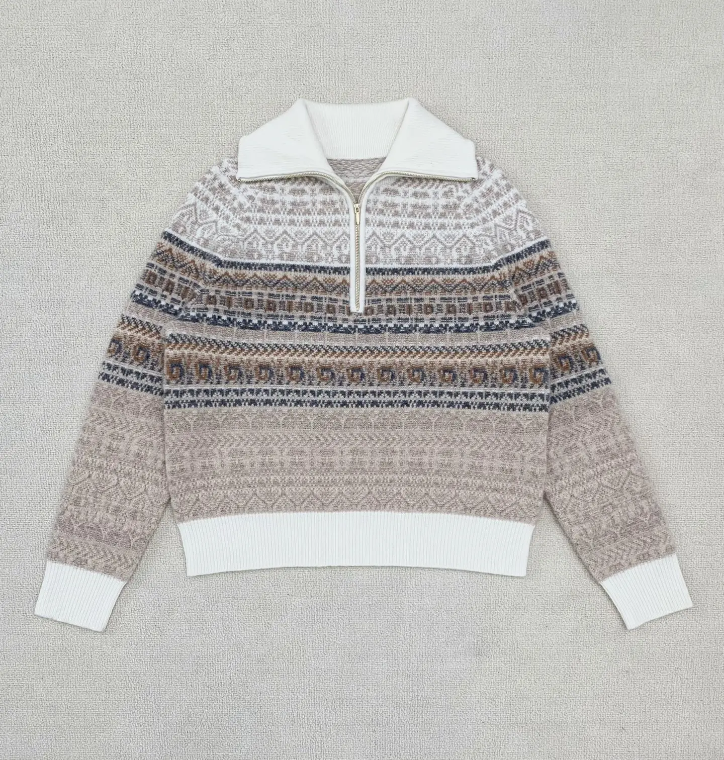 

Осень/зима, новый элегантный ретро-молния на полумолнии, массивный вязаный пуловер из чистой шерсти, теплый свитер для женщин (2025)