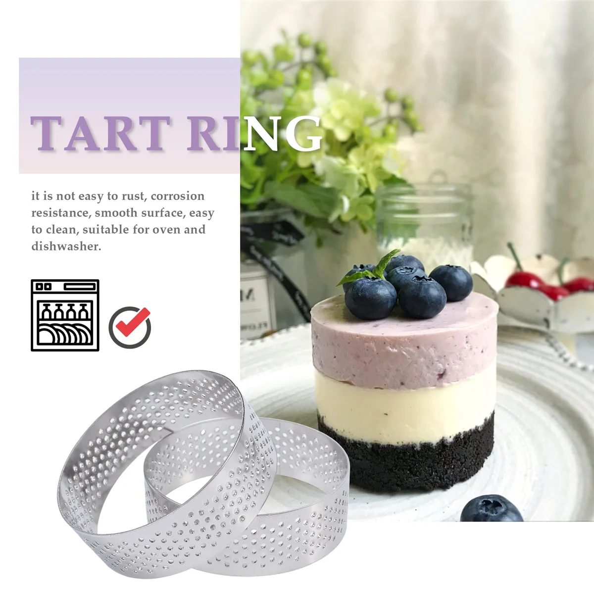 LDHL 6Pcs 6cm Tart Ring Stainless Steel Tartlet Mold Circle Cutter Pie Ring Heat-Resistant Perforated Cake Mousse Molds