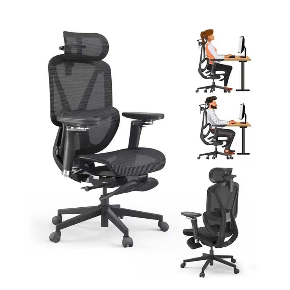 

Ergonomic Office Chair High Back Desk Chair with Large Elastic Adaptive Lumbar Support with Retractable Footrest 3D Headrest