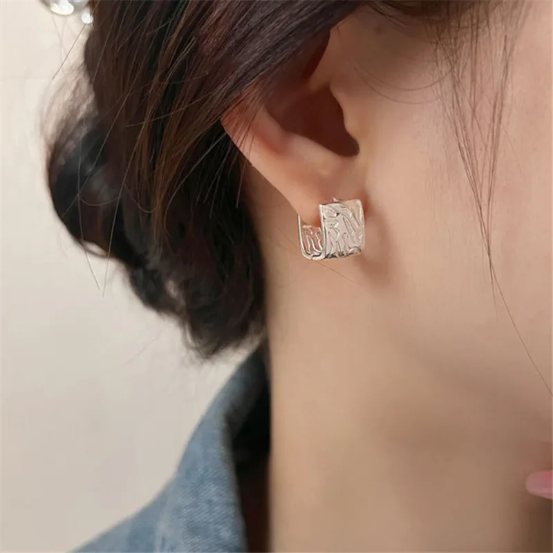 925 Silver Needle Square Hoop Earrings for Women ExquisiteGeometric Huggies pulseras mujer eh1130