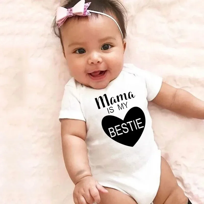 Mama Is My Bestie Newborn Baby Short Sleeve Cotton Baby Bodysuit Cute Baby Boy Clothes Jumpsuit Infant Outfits