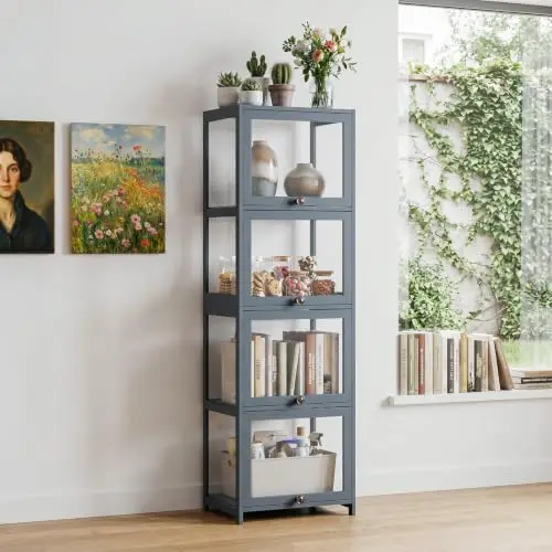 Curio Display Cabinet, Display Shelf with Acrylic Door | Moisture Resistant, Dust-Resistant, 55