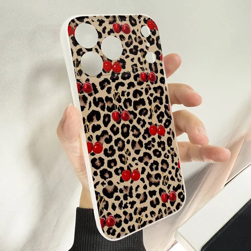 Cherry Leopard Print Pink Red Phone Case For iPhone 14,16,15,11,13,17,12,Air,Mini,Plus,E,Pro,Max Magnetic Magsafe Frosted Cover