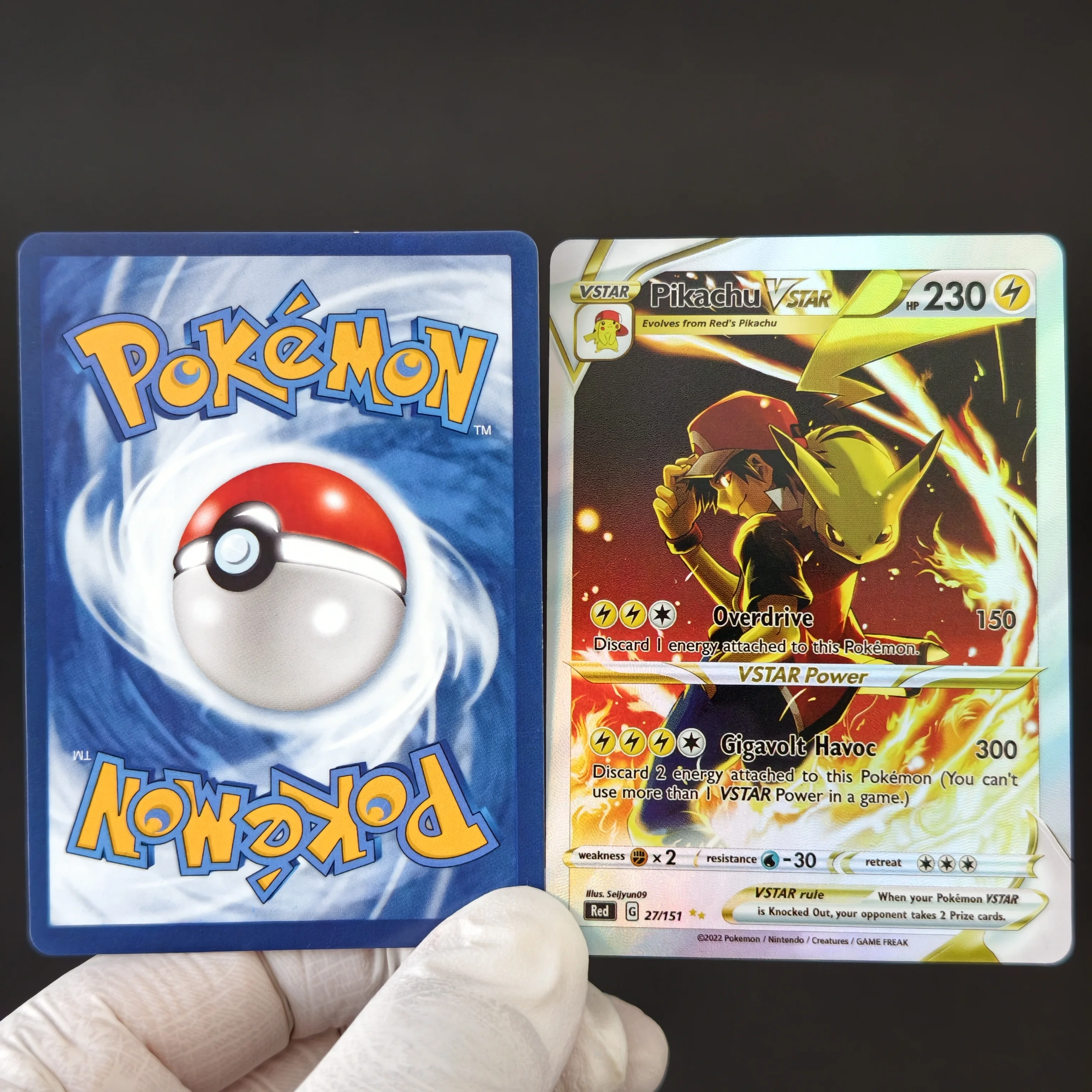 6Pcs PKM Card PTCG English Pokemon Holo Cards Ash & Red Pikachu Collection VMAX VSTAR Full Art Trainer DIY Self Made Single Card