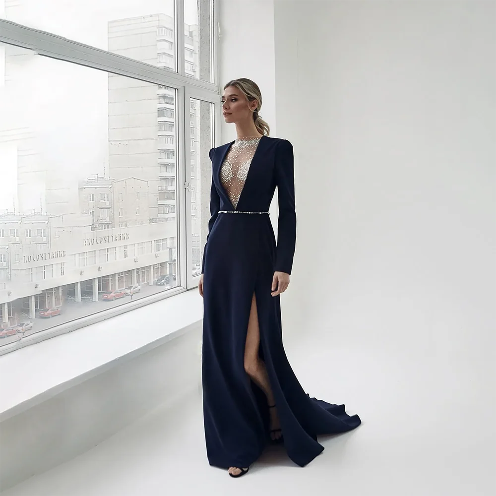 

Женское платье с длинным рукавом, черное простое платье с разрезом, расшитое бисером и блестками в марокканском стиле для выпускного вечера, 2023