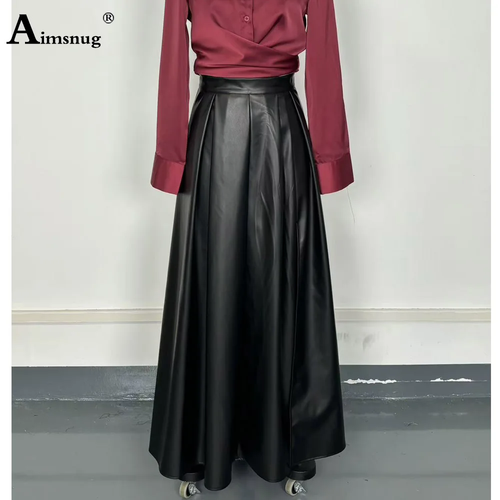 2026 alta divisão plissada falso couro do plutônio saias das mulheres sexy night club dança festa saia bodycon feminino tornozelo comprimento bottoms novo