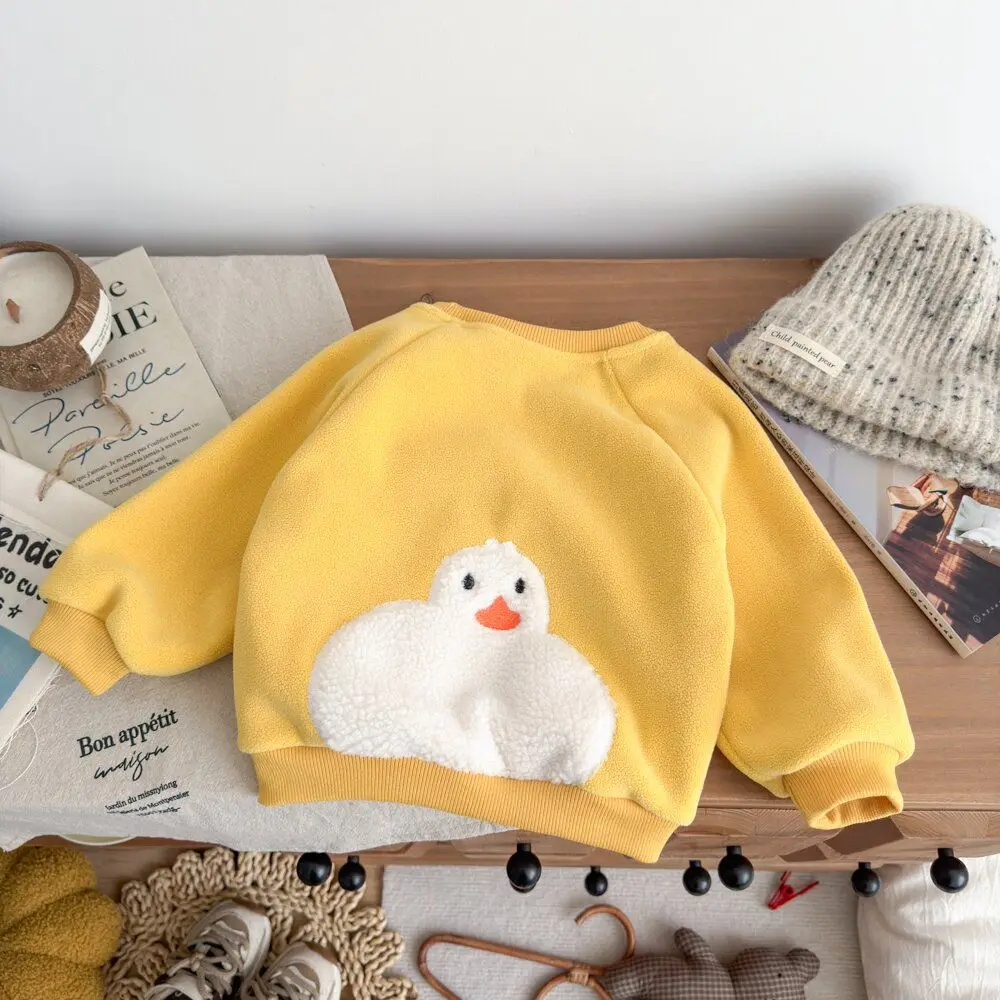 2026 Neuer Herbst Kinder Fleece-Sweatshirt Baby Jungen Mädchen Niedlicher 3D-Plüsch-Tier-Applikation Pullover Kinder Rundhals Langarm-Oberteil – Detail 6
