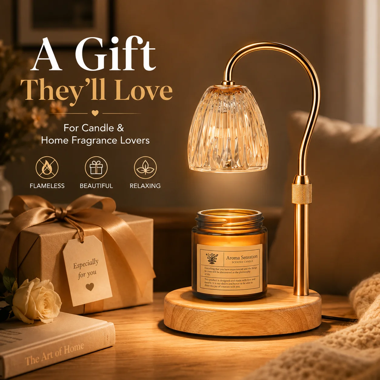50WCandle Warmer Lamp with Timer Dimmable Candle Lamp Warmer Glass Candle Warmer Adjustable Candle Light Cozy Bedroom Home Decor