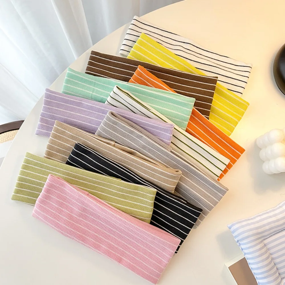 Korean Dopamine Color Striped Knitted Headband High Elasticity Daily Face Washing Makeup Sports Non-slip Headbands Yoga 머리끈