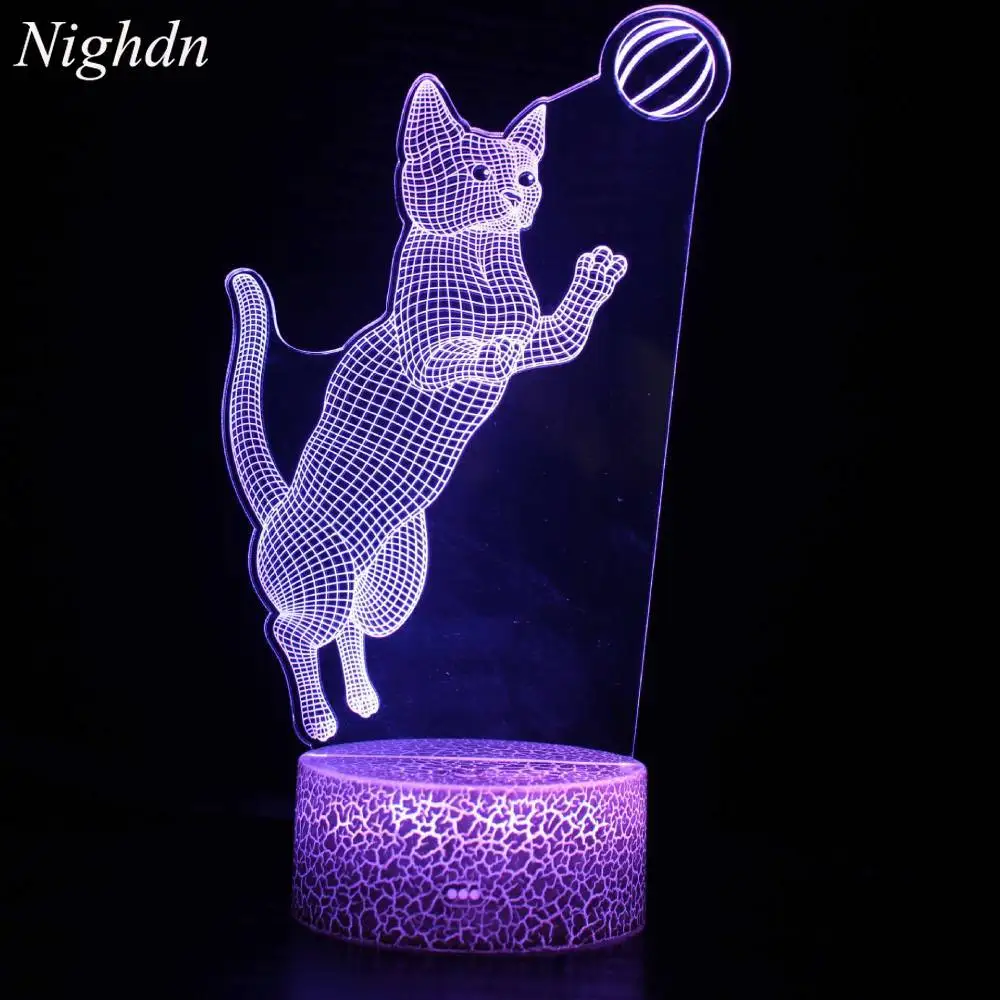 Nighdn Cat 3D Lamp LED Night Light 7 Color Changing USB Acrylic Table Lamp Room Decor Kids Baby Birthday Gift Child Nightlight