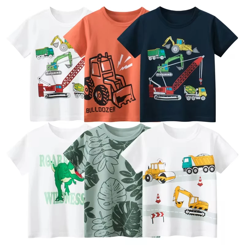 Summer New Children's Short Sleeved T-shirt For Both Boys And Girls Cartoon Car Excavator Printed Fashionable Casual Top