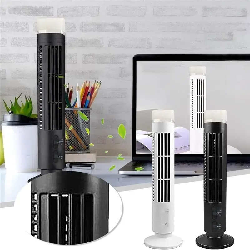 BABZ Streamlined Tower Fan, Bladeless Design USB Interface, Powerful Wind for Bedroom, DC5V, White, Space-Saving Fan for Room