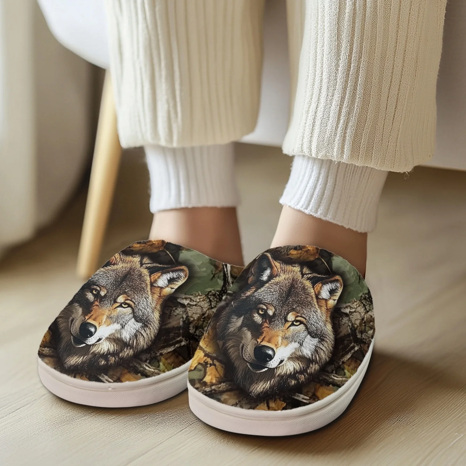 PENSTROLL Woodland Camo Slip On Fuzzy Slippers Memory Foam House Shoes Recovery Shoes For Nurses Feet Grandma Warm Slippers