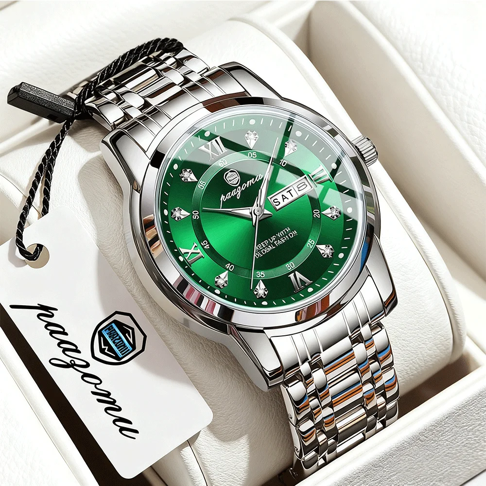 

2025Новые роскошные деловые мужские часы, водонепроницаемые светящиеся мужские наручные часы с датой недели, кожаные спортивные мужские кварцевые часы высокого качества