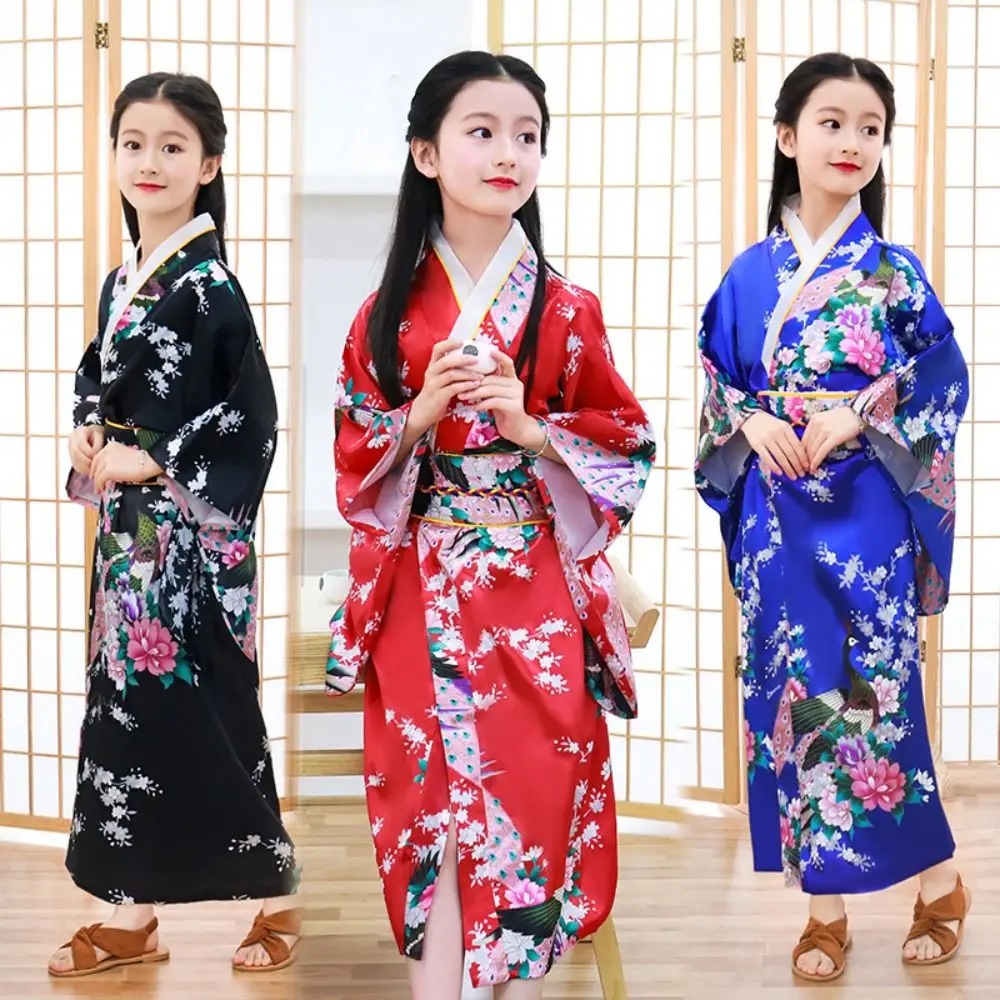 Impresso floral crianças tradicional japonês quimono estilo japonês elegância crianças sakura menina quimono vestido novo asiático