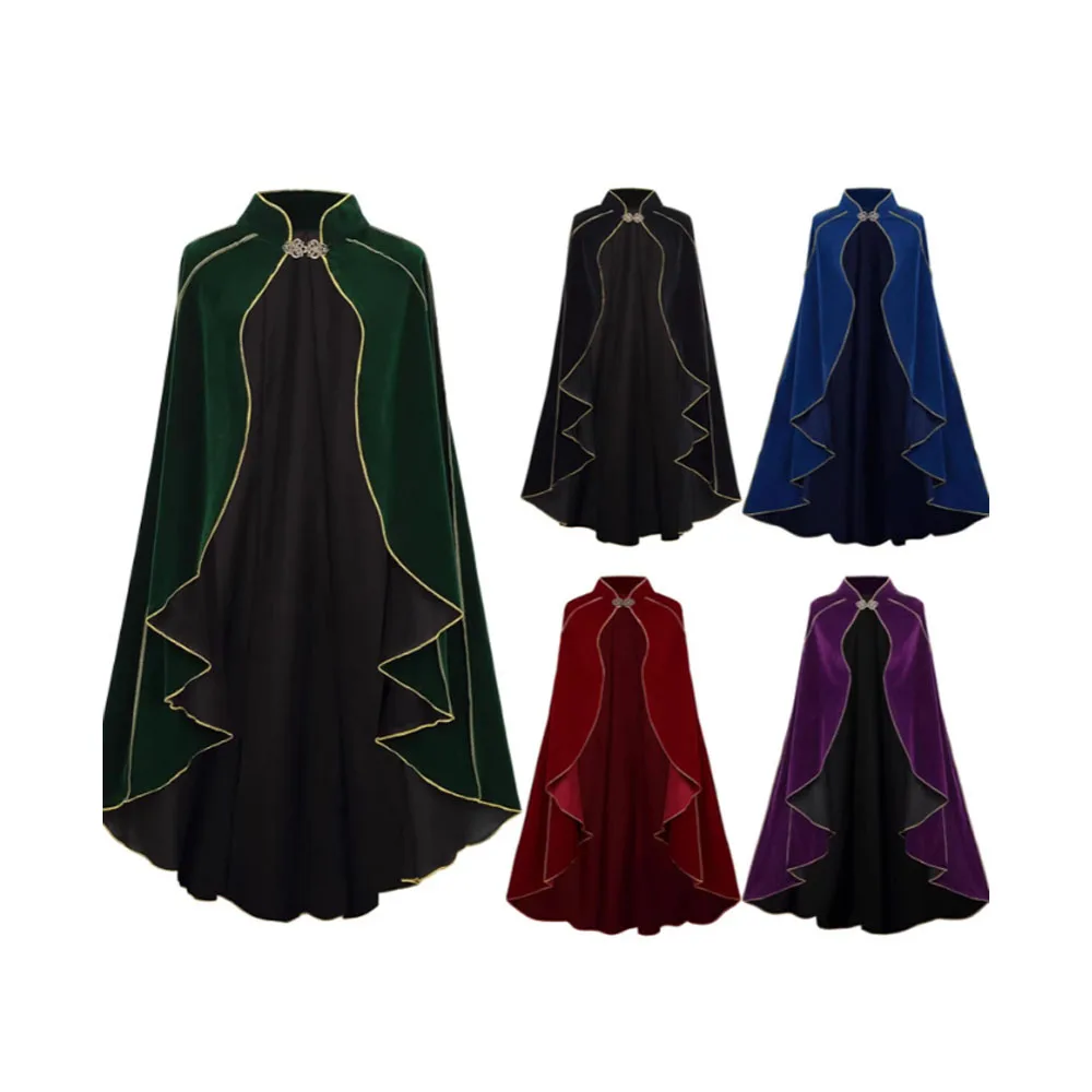 المرأة ديلوكس الملكة المخملية عباءة القرون الوسطى الرجعية الذهب الحواف الفيكتوري نوبل القوطية عباءة أداء زي هالوين مصاص دماء الرأس #1