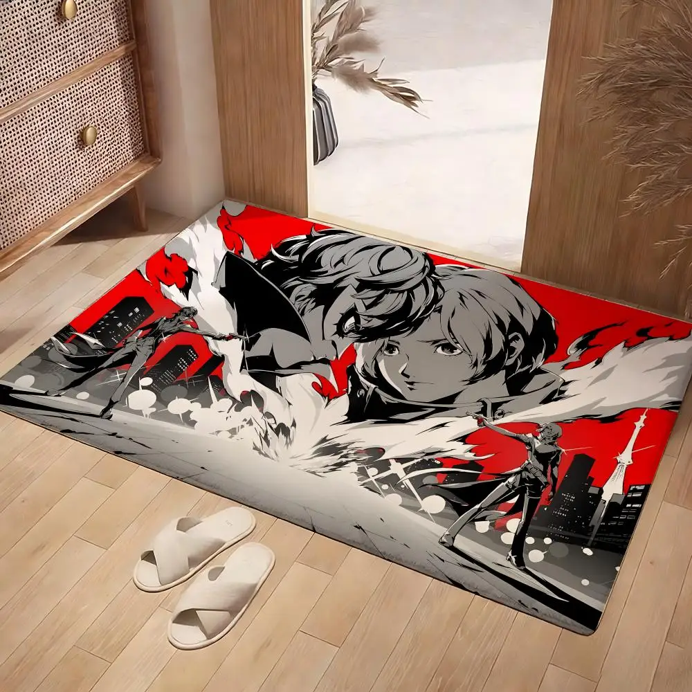 P-Persona Anime Floor Mat Soft Flannel Rug Non-Slip Absorbent Mat For Bathroom Bedroom Home Decor