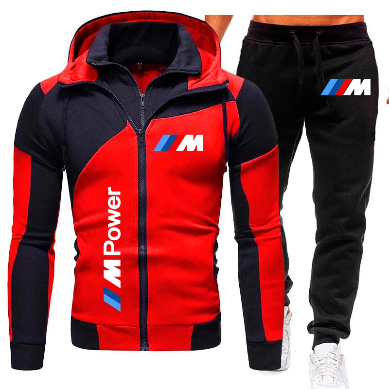 Men\'s Tracksuit BMW M Power Car Logo Print Sportswear Autumn Warm Men Fleece Sweatshirt+Pants 2 Pieces Sets BMW Men\'s Clothing