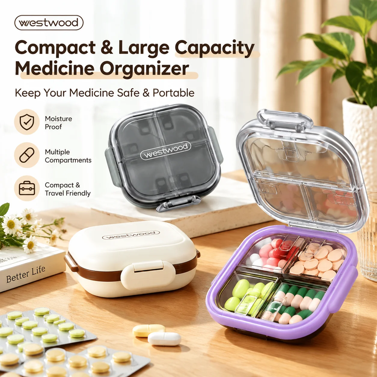 Portable Mini Pill Organizer 7 Day Medicine Box BPA Free Multi Compartment Drug Storage Case For Travel Home Daily Use