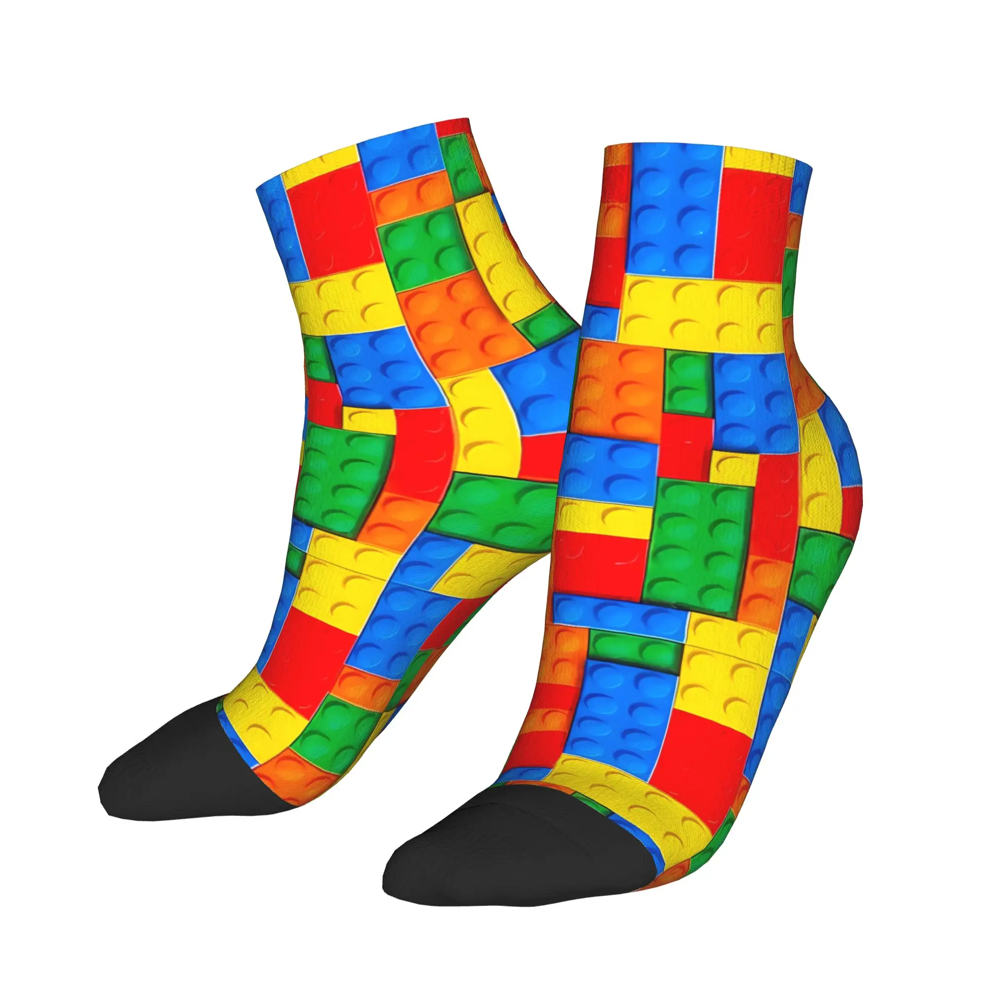 Vibrant Building Blocks Colorful Brick Print Casual Socks For Men Funny Soft Ankle Socks Summer Skateboard Design Anti Sock