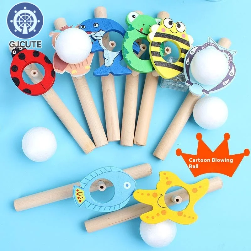 Cartoon Foam Ball Blower Traditional Wooden Rods Blowing Balls Game Fun Gadgets Balance Training Educational Learning Toys