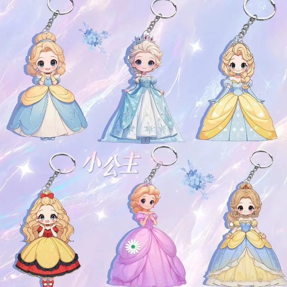 

6Pcs Disney Elsa Princess Anime Keychain Accessaries Rapunzel Cartoon Pendant Keychain Kawaii Schoolbag Charm Keyring Gifts