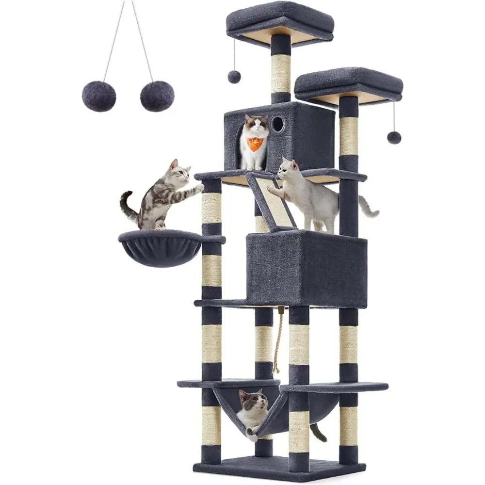 

Cat Tree Cats Pet Products 2 Perches Multi-Level Plush Cat Condo for Indoor Cats Beds and Furniture Basket Pompoms Hammock Toys