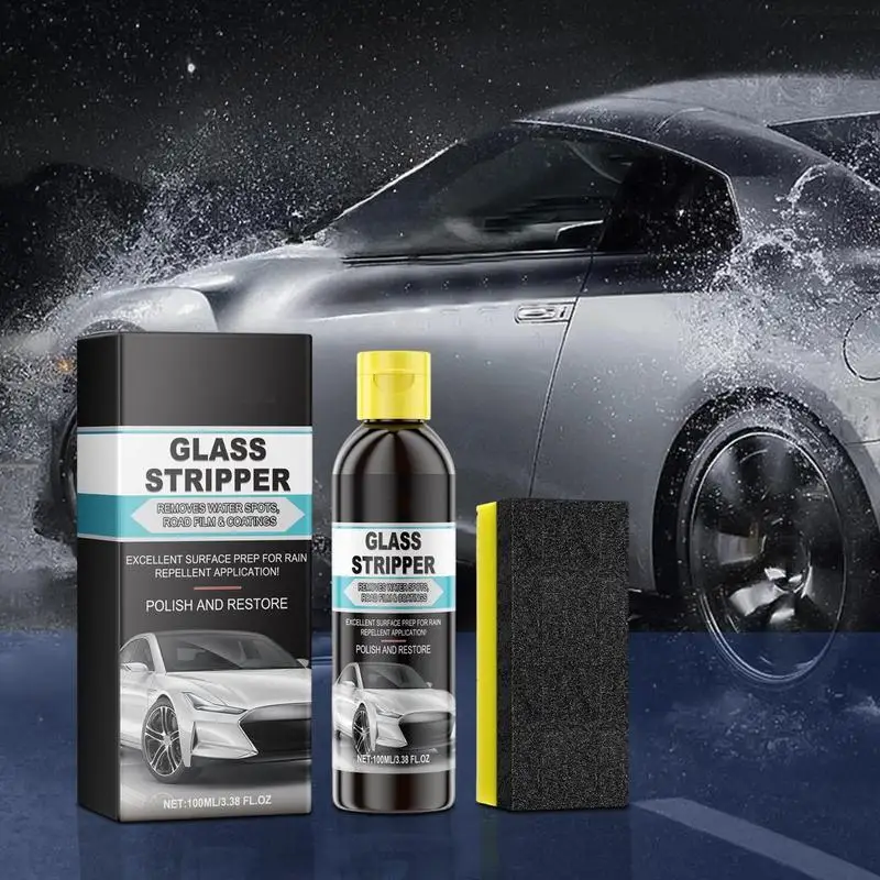 Front Windshield Clean Degreaser Anti-Fog 100ml Car Windshield Stains Remover Rainproof Remover With Sponge For Bird Droppings