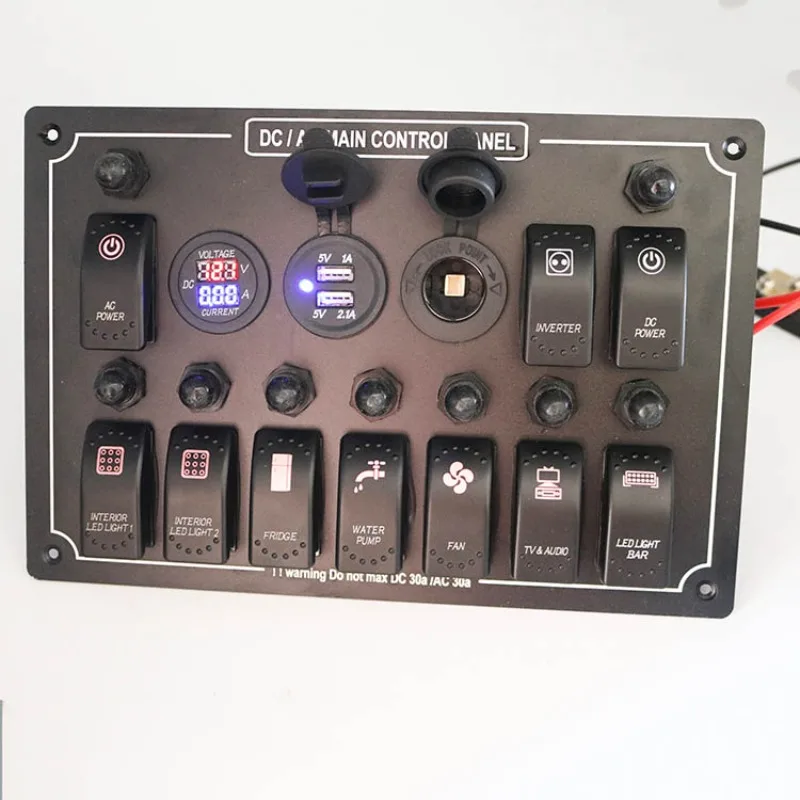 

10 Waterproof Automotive Automatic Boat Marine Light Emitting Diode AC/DC Rocker Arm Switch Control Panel with Circuit