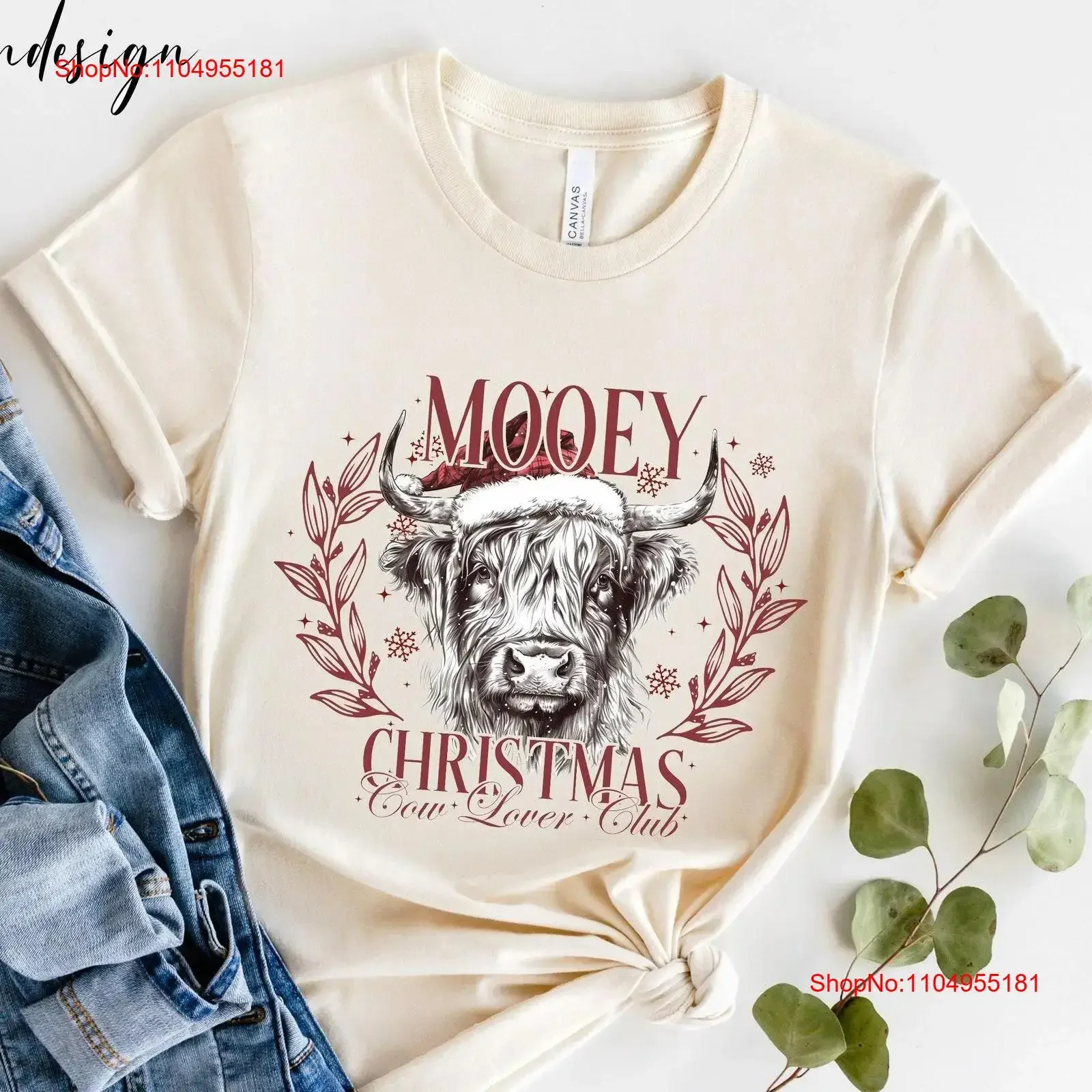 

Mooey Christmas T Shirt Cow Lover Club Highland Xmas Bull Merry Funny vintage Washed homme Top For Everyday Wear fashion