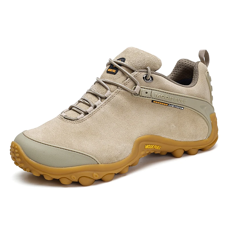 MODE FULL Genuine Leather Hiking Shoes Waterproof Mid-Top Outdoor Trekking Boots Non-slip Climbing Sneakers for Men Women