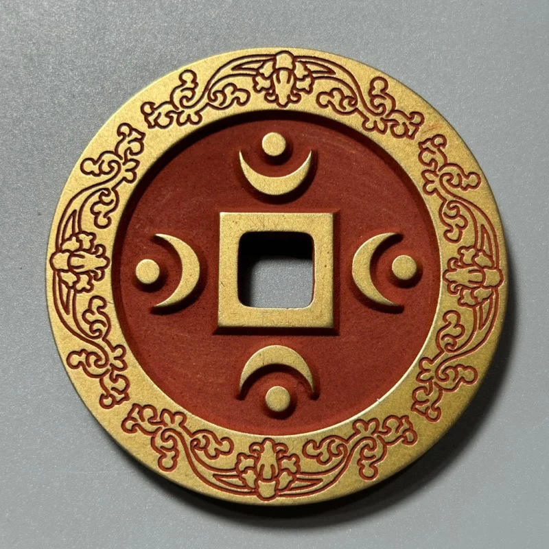 Brass Vermilion Copper Grand View Tongbao Back Sun Moon Antique Carved Mother Coin Flower Money Collectible Craft Ornament