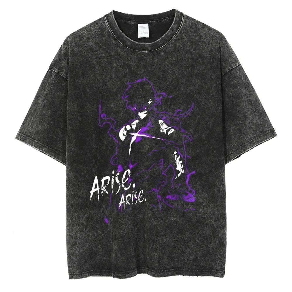 

Hot Anime Solo Leveling Sung Jin Woo Graphic T Shirt Men Manga Vintage Tshirts Casual Cotton T-shirt Harajuku Male Tops