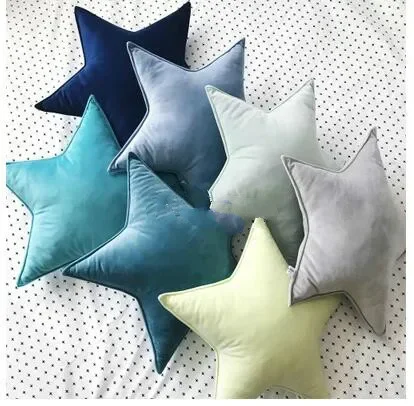 

simple solid color velvet fabric star shaped cushion throw pillow backrest indoor birthday gift