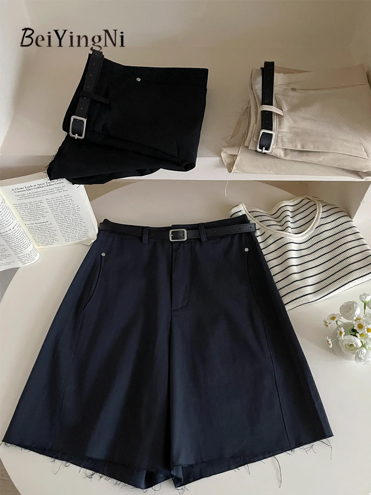 Beiyingni Casual Elegant Summer Women's Shorts 2025 New Style Solid Color Korean Chic Slim High Waist Shorts Female Black Short