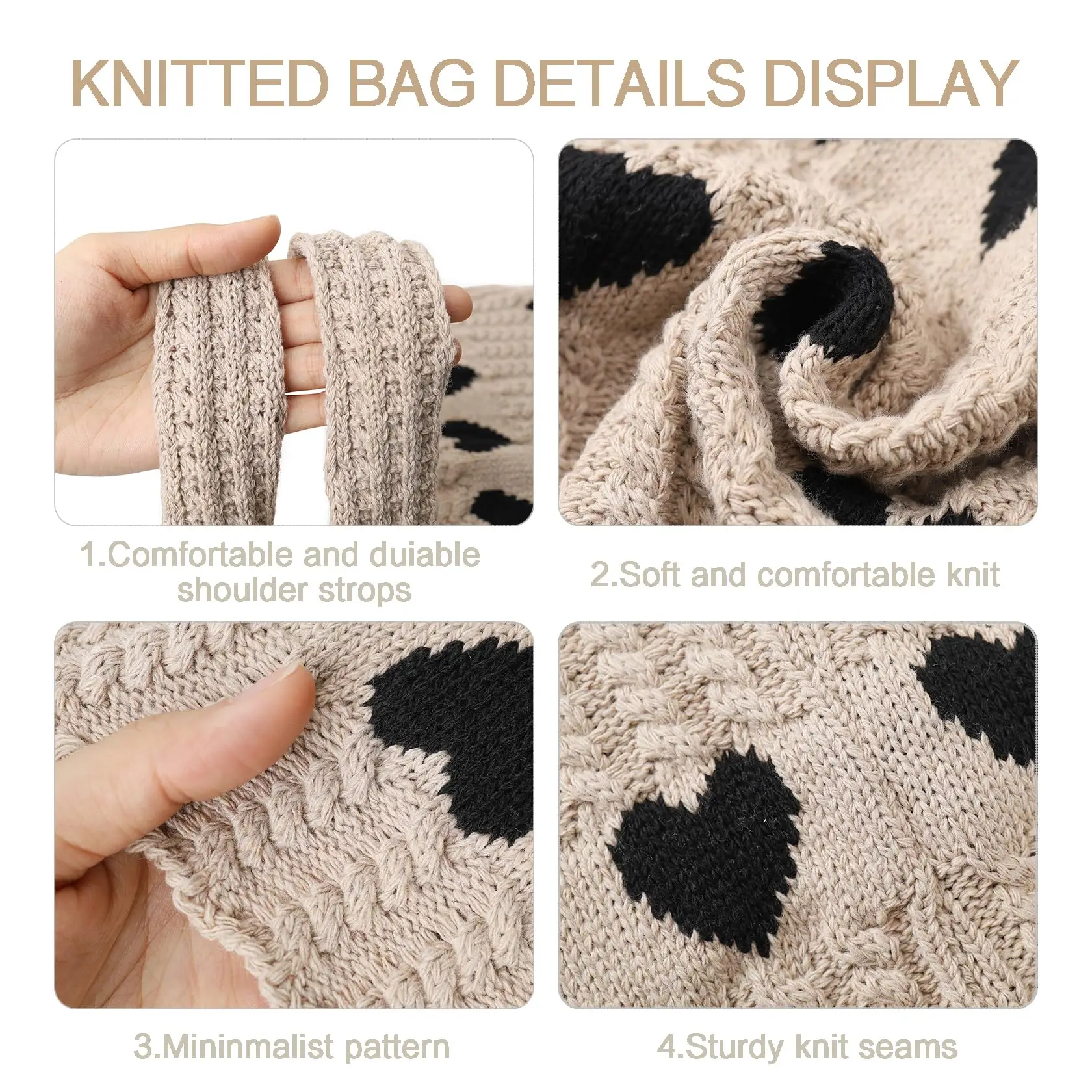 Gestrickte Schulter-Tragetasche Große Häkel-Strandtasche Hobo-Tasche Ästhetische Tragetaschen für Frauen – Detail 16