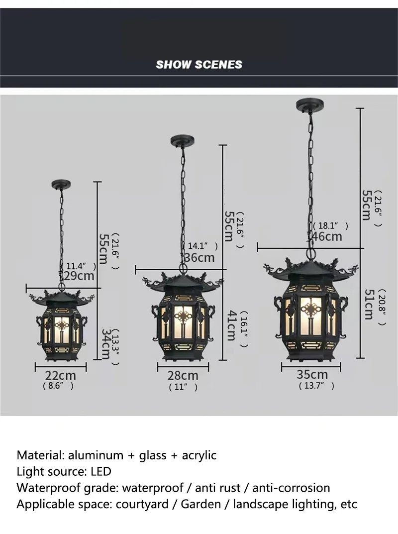 Abel lanterna chinesa pingente lâmpadas ao ar livre à prova dwaterproof água led marrom retro lustre para casa hotel corredor decoração eletricidade