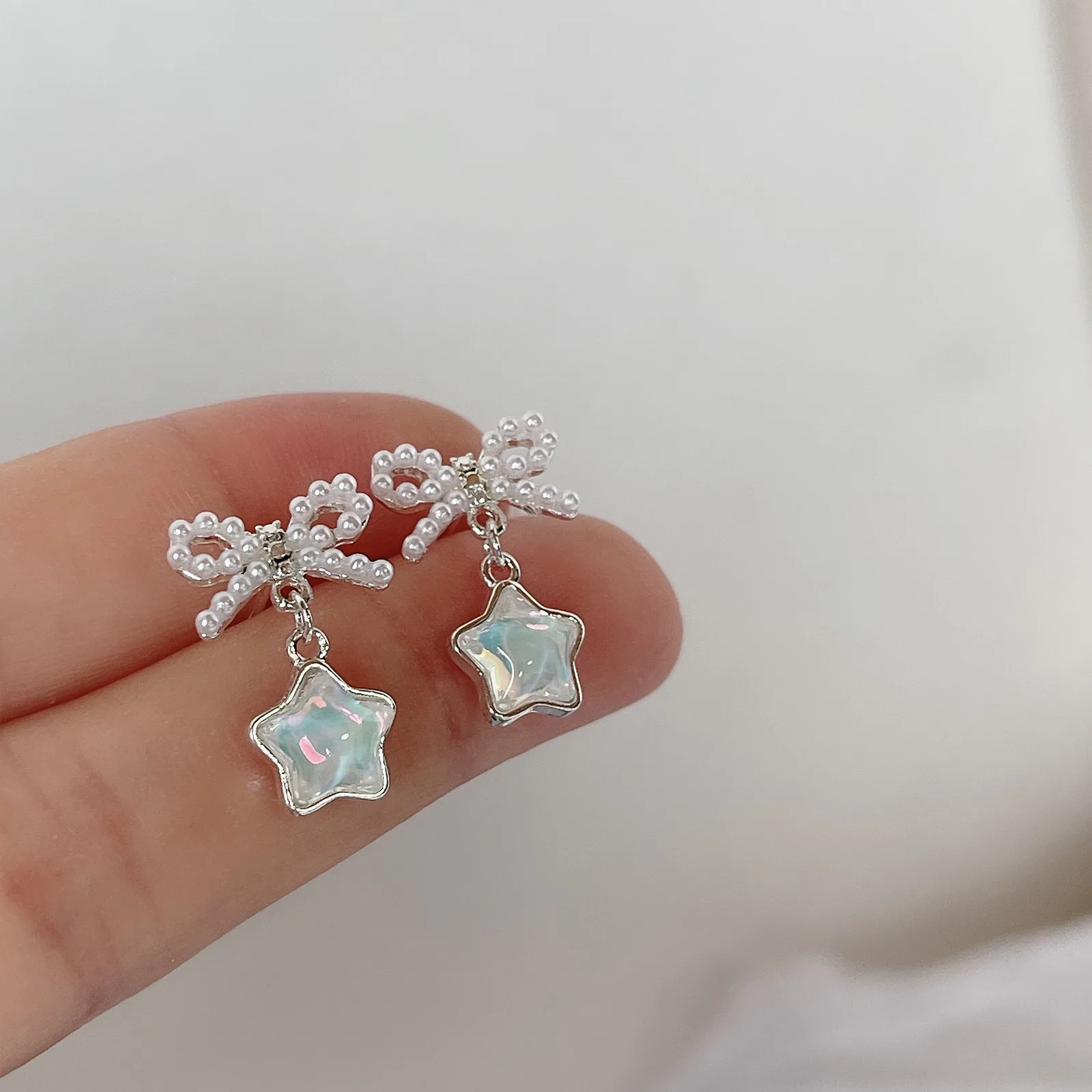 Star Pearl Earrings Silver Post Ocean Blue Elegant Refined Unique Design Women Daily Office Party Summer Jewelry