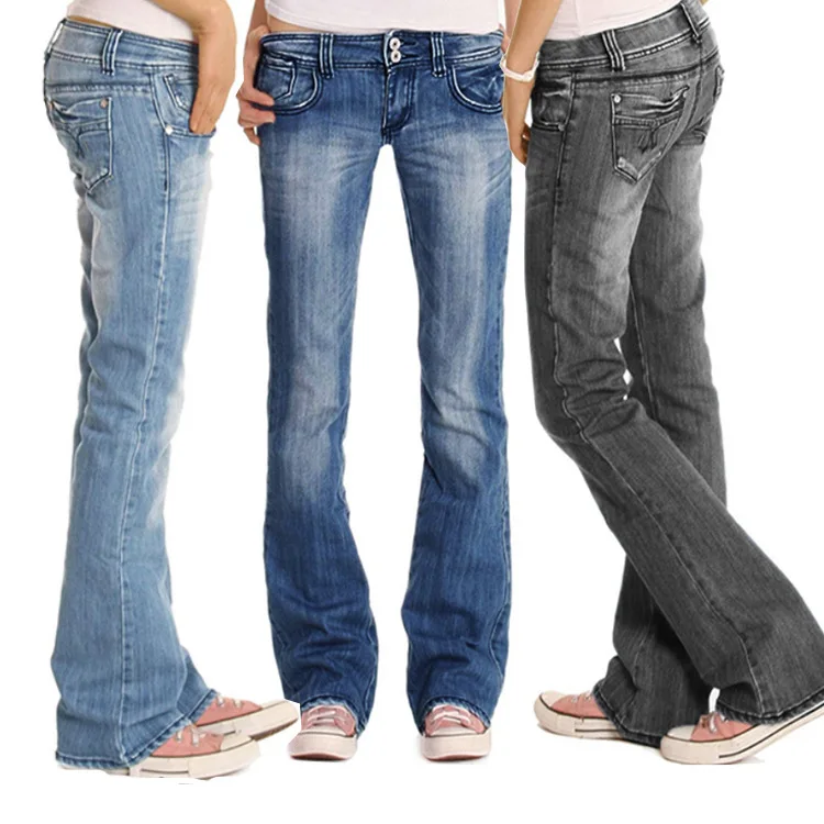 European American New Fashion Women Solid Color Dark Blue Black Casual Simple Basic Slim Floor Length Denim Trousers Female Jean