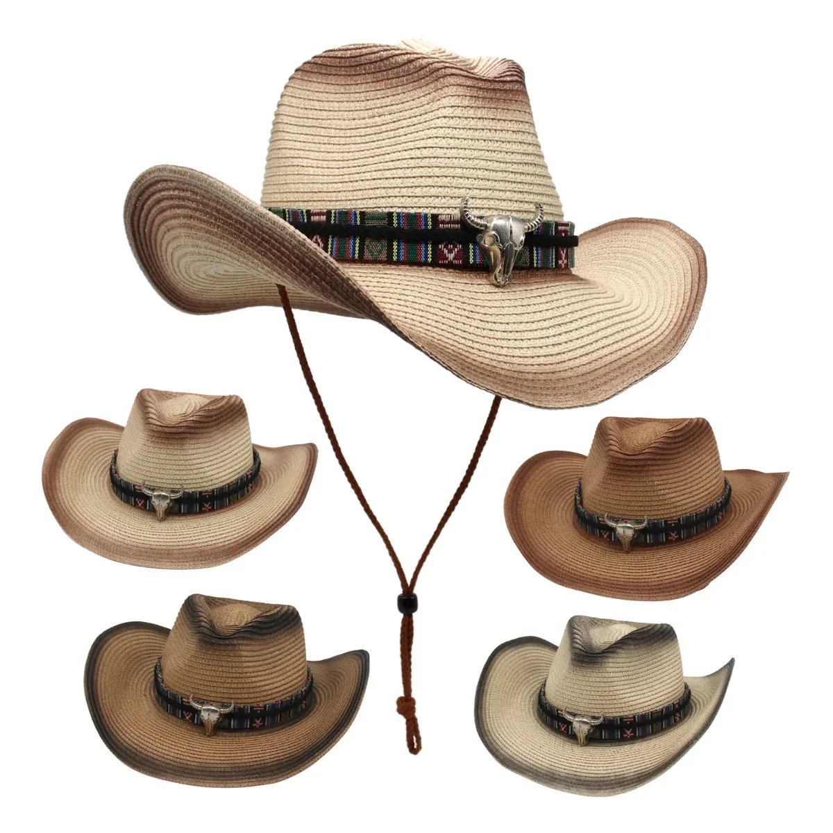 Sombrero de vaquero de paja salvaje Retro, decoración en forma de toro, Sombreros de Panamá para hombres, sombrero de país de Caballero de viaje,